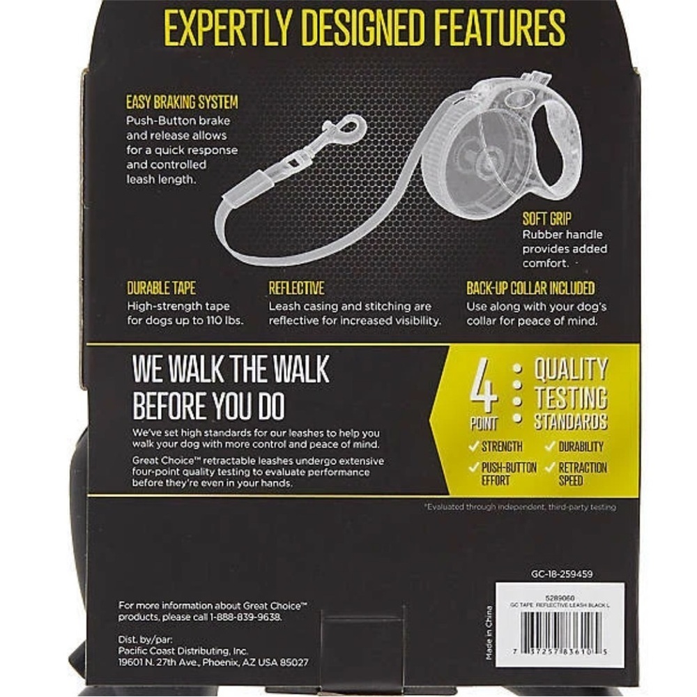 🆕❤️ GREAT CHOICE Great Retractable+ Extra Strength 16FT Tape Leash XL Black - Picture 2 of 4